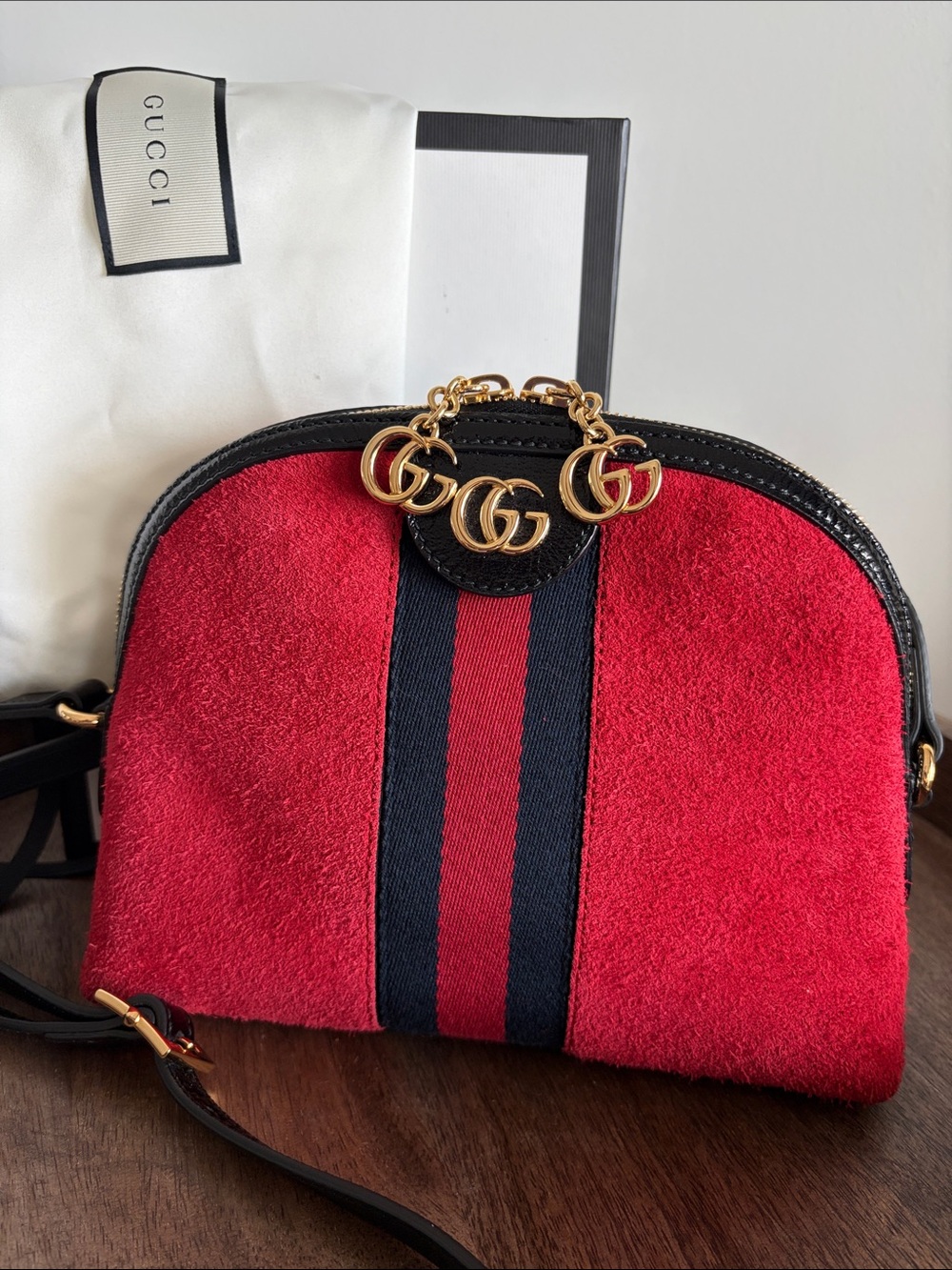Gucci Ophidia Small Shoulder Bag Red Suede GG Web Crossbody